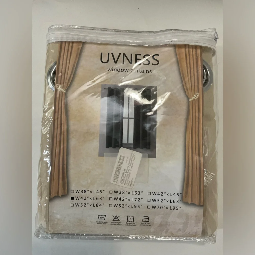 Uvness beige window curtains 2 panels thermal w42”xL63”